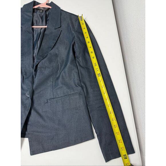 Mossimo Women's Denim Effect 1 Button Cotton Blend Blazer Sz 6 Graphite Blue - Picture 9 of 9